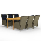 7 Piece Garden Dining Set Brown