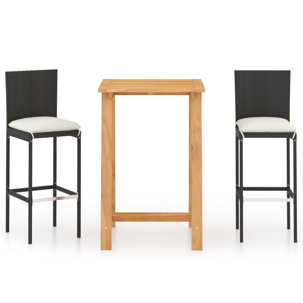 3 Piece Garden Bar Set with Cushions Black