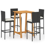 5 Piece Garden Bar Set with Cushions Black - Front View