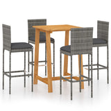 5 Piece Garden Bar Set with Cushions Grey - Front View