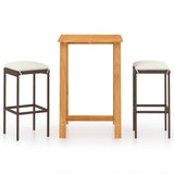 3 Piece Garden Bar Set with Cushions Brown - Front View