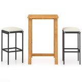 3 Piece Garden Bar Set with Cushions Black - Front View