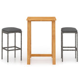 3 Piece Garden Bar Set with Cushions Grey - Front View