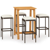 5 Piece Garden Bar Set with Cushions Brown - Front View
