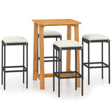 5 Piece Garden Bar Set with Cushions Black - Front View