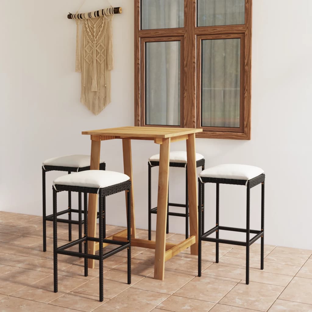 5 Piece Garden Bar Set with Cushions Black