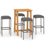 5 Piece Garden Bar Set with Cushions Grey - Front View