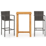 3 Piece Garden Bar Set Grey - Front View