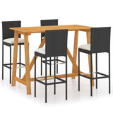 5 Piece Garden Bar Set with Cushions Black - Front View