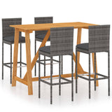 5 Piece Garden Bar Set with Cushions Grey - Front View