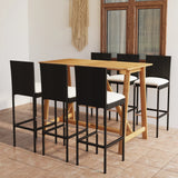 7 Piece Garden Bar Set with Cushions Black