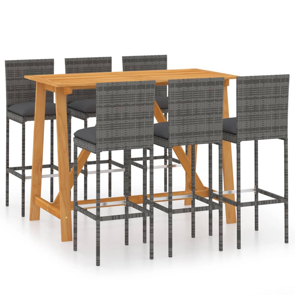 7 Piece Garden Bar Set with Cushions Grey
