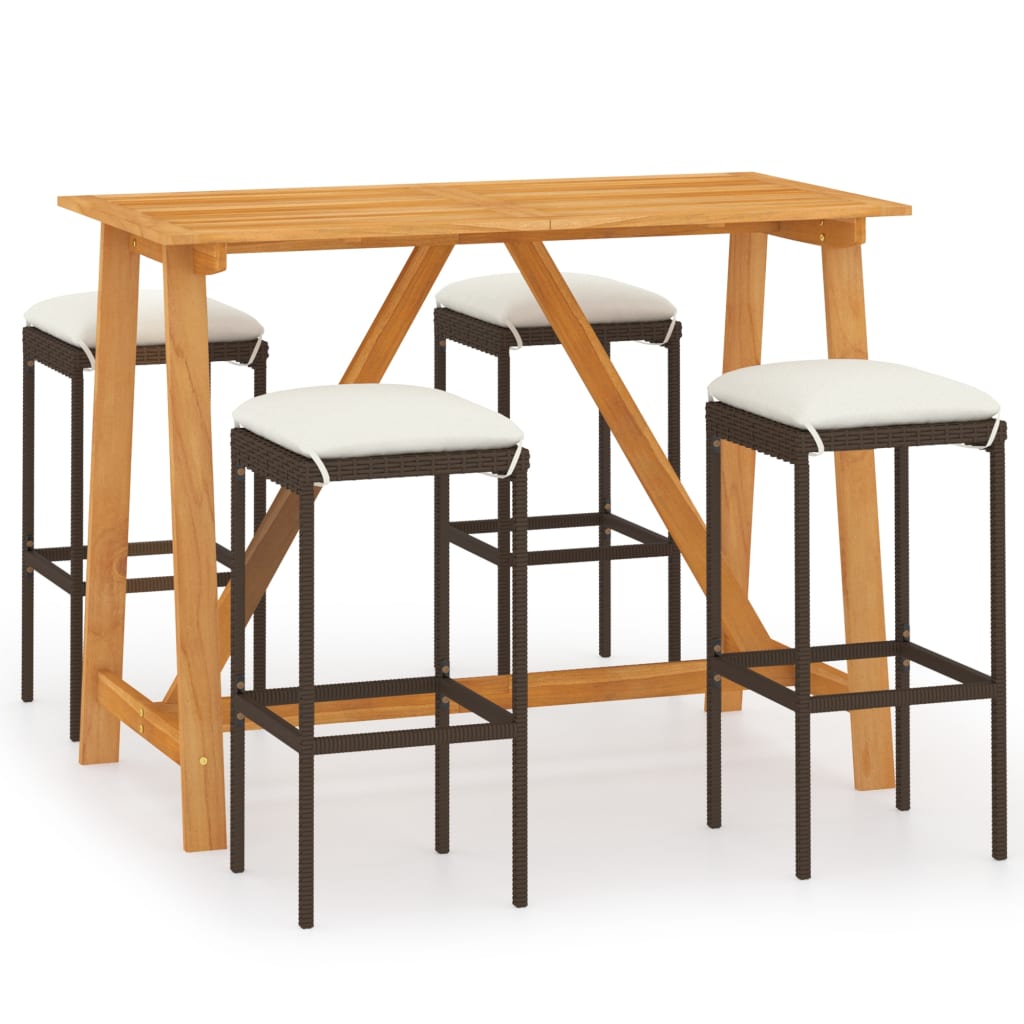 5 Piece Garden Bar Set with Cushions Brown