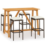 5 Piece Garden Bar Set with Cushions Brown - Front View