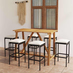 7 Piece Garden Bar Set with Cushions Black