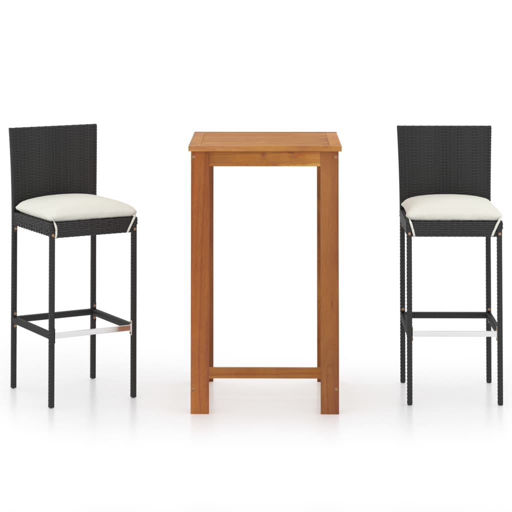 3 Piece Garden Bar Set with Cushions Black