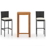3 Piece Garden Bar Set with Cushions Black - Front View