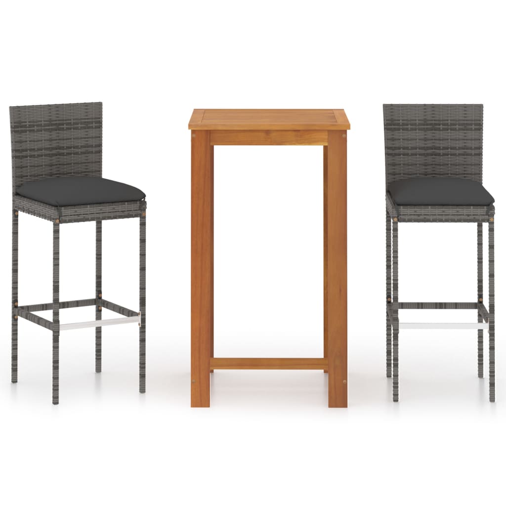 3 Piece Garden Bar Set with Cushions Grey