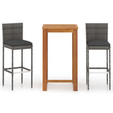 3 Piece Garden Bar Set with Cushions Grey - Front View