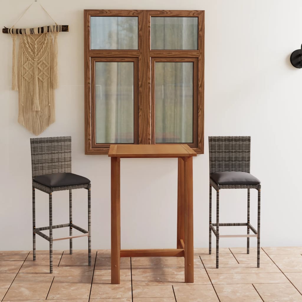 3 Piece Garden Bar Set with Cushions Grey