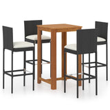 5 Piece Garden Bar Set with Cushions Black