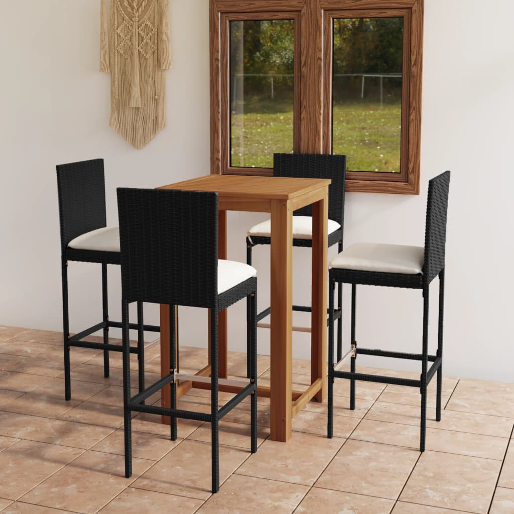 5 Piece Garden Bar Set with Cushions Black