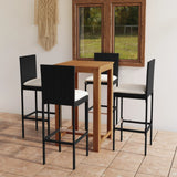 5 Piece Garden Bar Set with Cushions Black