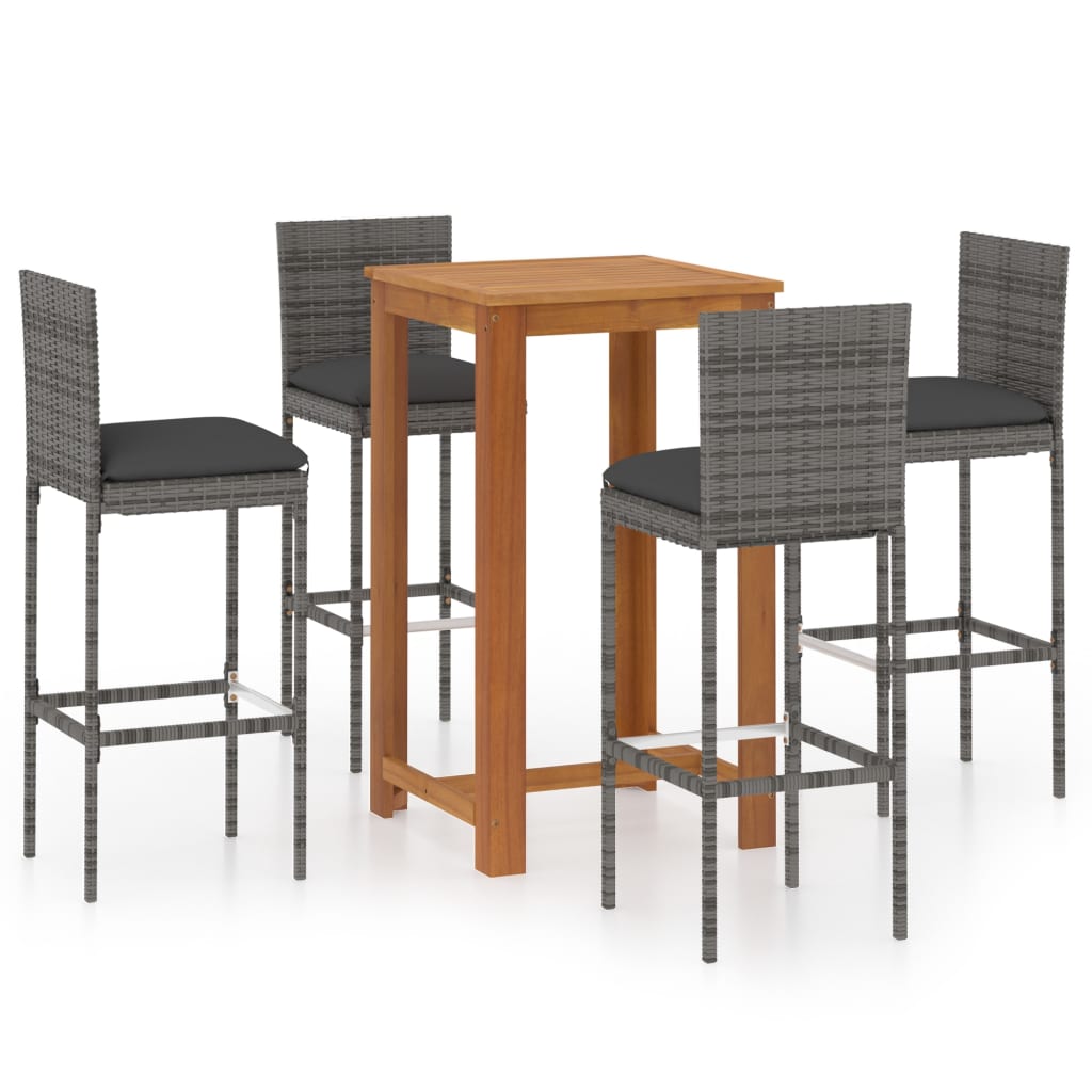 5 Piece Garden Bar Set with Cushions Grey