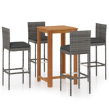 5 Piece Garden Bar Set with Cushions Grey