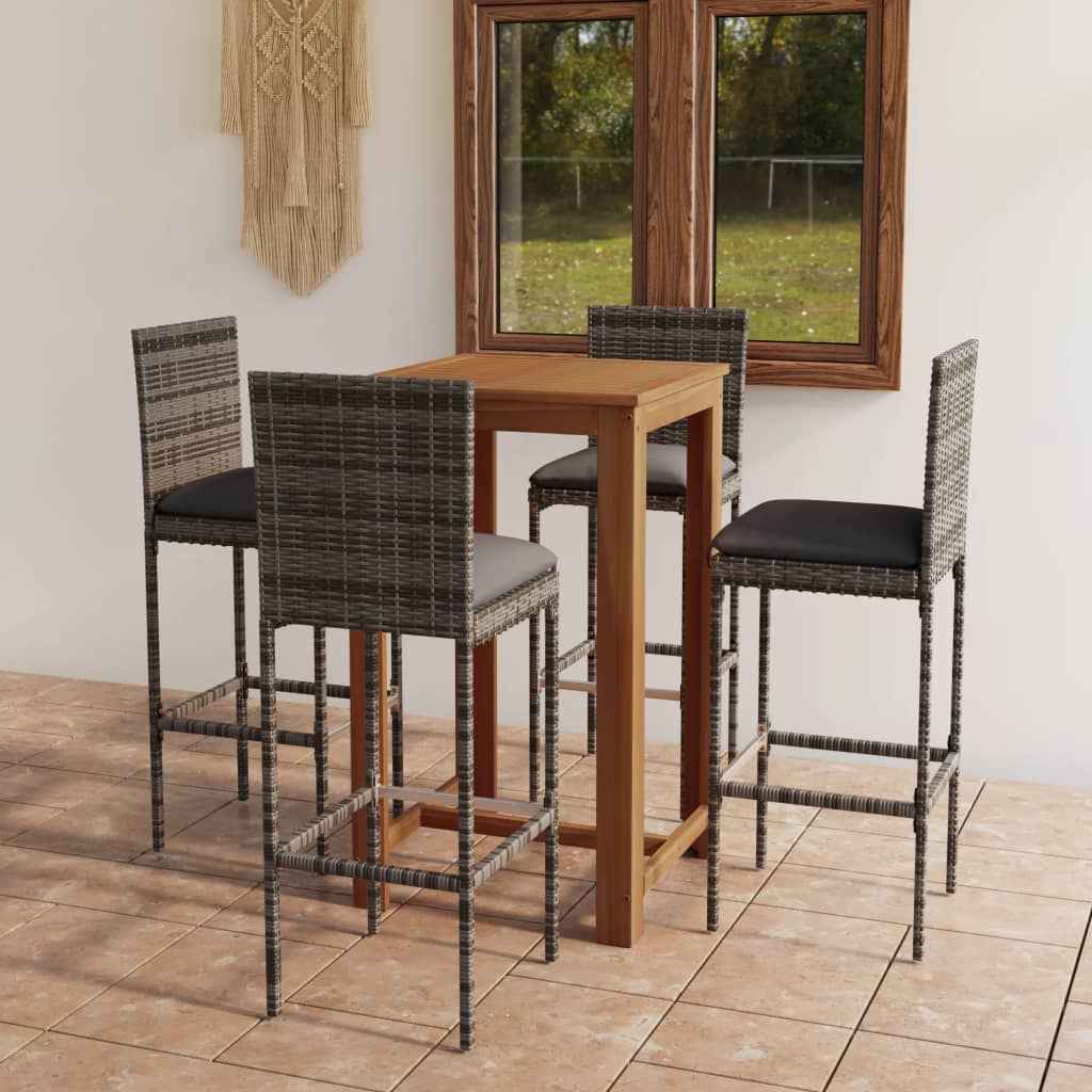 5 Piece Garden Bar Set with Cushions Grey