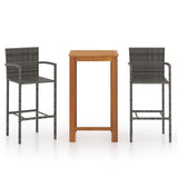 3 Piece Garden Bar Set Grey - Front View