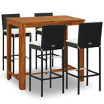 5 Piece Garden Bar Set with Cushions Black