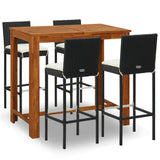 5 Piece Garden Bar Set with Cushions Black - Front View