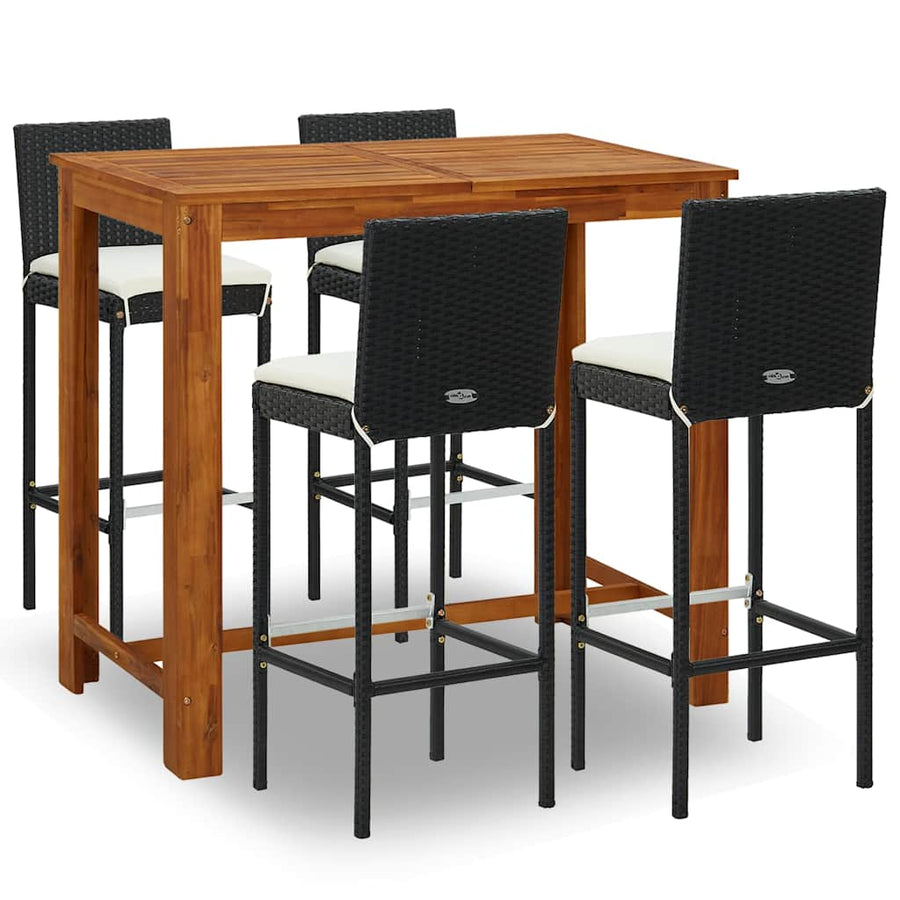 5 Piece Garden Bar Set with Cushions Black