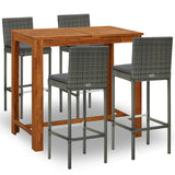 5 Piece Garden Bar Set with Cushions Grey - Front View