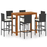 7 Piece Garden Bar Set with Cushions Black - Front View