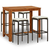 5 Piece Garden Bar Set with Cushions Brown - Front View