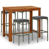 5 Piece Garden Bar Set with Cushions Grey - Front View