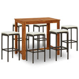 7 Piece Garden Bar Set with Cushions Brown - Front View