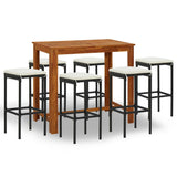 7 Piece Garden Bar Set with Cushions Black - Front View