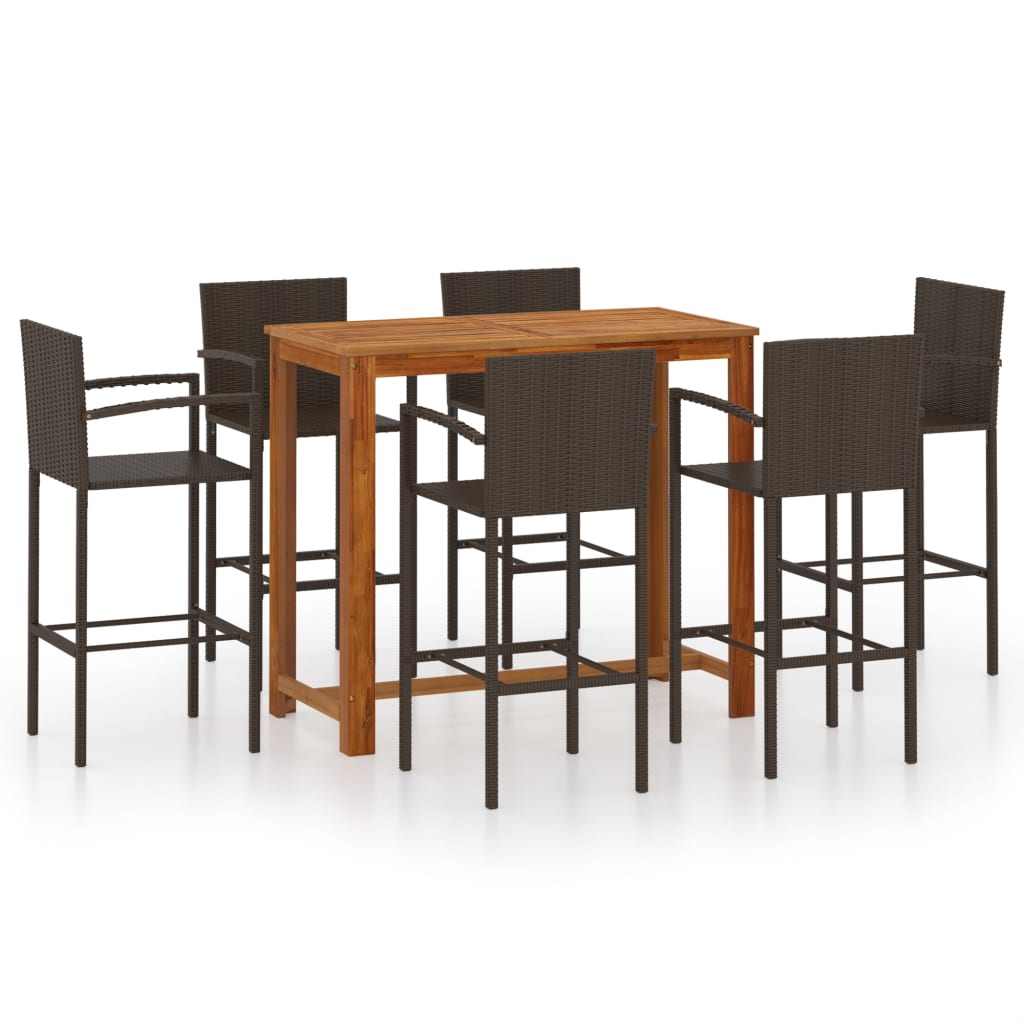 7 Piece Garden Bar Set Brown