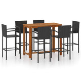 7 Piece Garden Bar Set Black - Front View