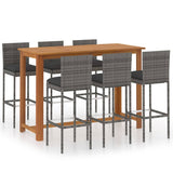 7 Piece Garden Bar Set with Cushions Grey