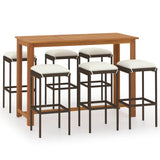 7 Piece Garden Bar Set with Cushions Brown - Front View