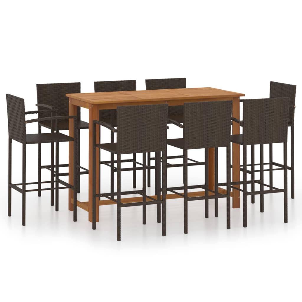 9 Piece Garden Bar Set Brown