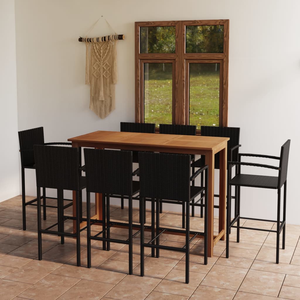 9 Piece Garden Bar Set Black