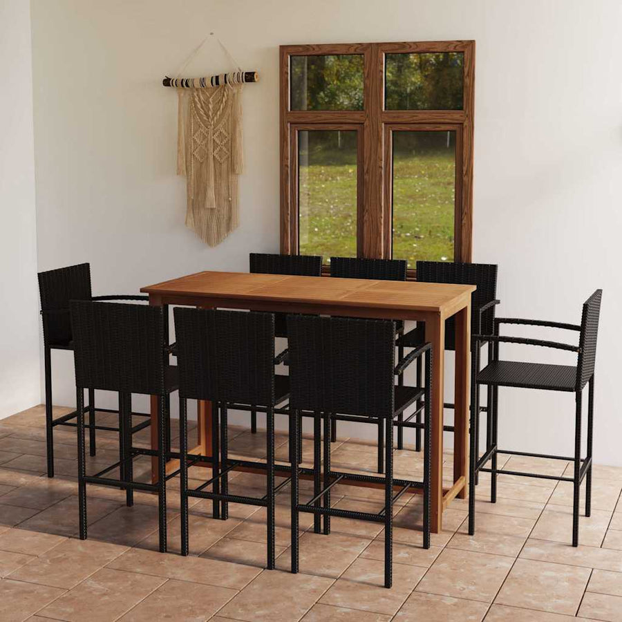 9 Piece Garden Bar Set Black