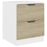 Bedside Cabinet White & Sonoma Oak 40x40x50 cm Engineered Wood - Front View