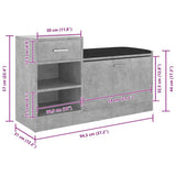 Shoe Bench Concrete Grey 94.5x31x57 cm Engineered Wood