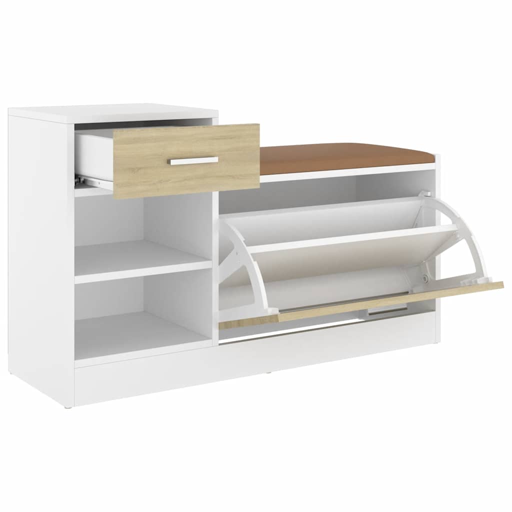 Shoe Bench White and Sonoma Oak 94.5x31x57 cm Engineered Wood